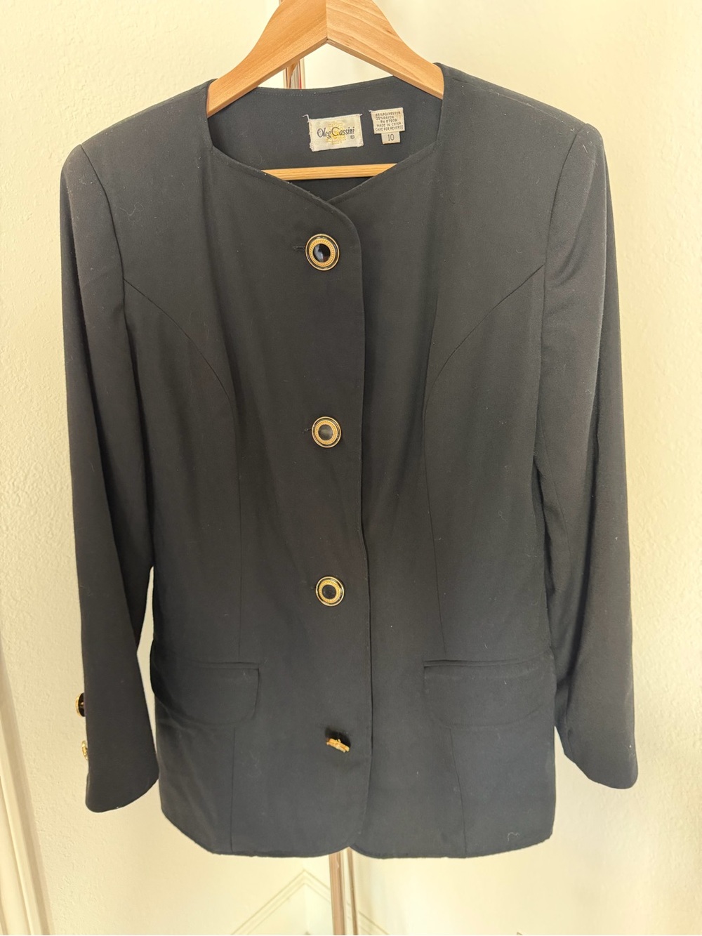 Vintage Oleg Cassini Black Blazer with Gold-Trim Buttons EUC